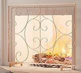 Kingson Single Panel Decorative Flat Fireplace Screen Stand Alone Cover Handcrafted Durable Metal Mesh, Heat-resistant Free Standing Firepalce Spark Guard Mesh 37.8'L x 8.8'W x 30.7'H Antique Bronze