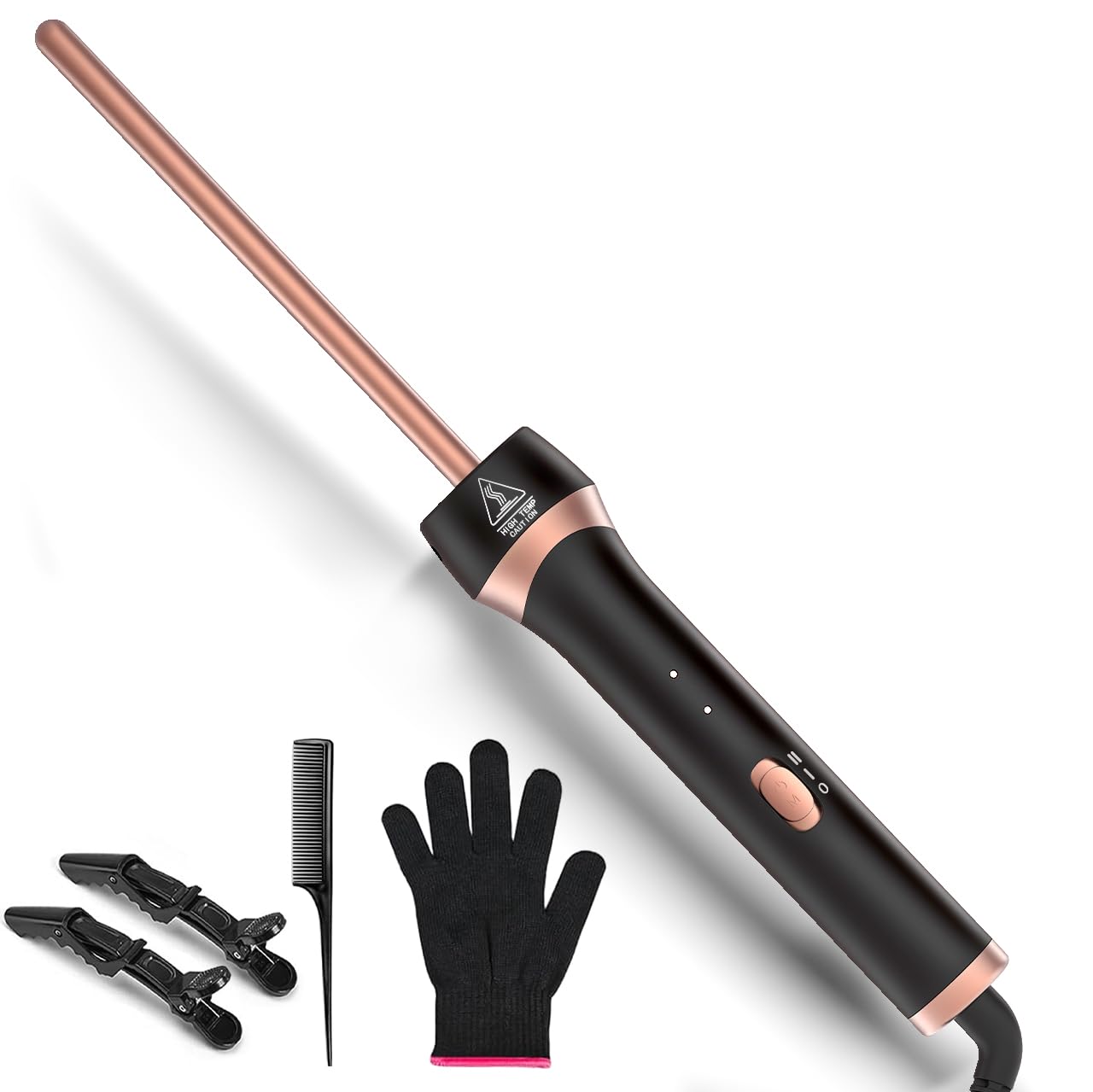 3/8 Inch Small Curling Wand, Ceramic Mini Curling Iron with Adjustable Temperature & Heat Resistant Glove Fast Heating 9mm Tiny Barrel for Tight Curls, Spiral Waves on Short or Long Hair (Rose Gold)