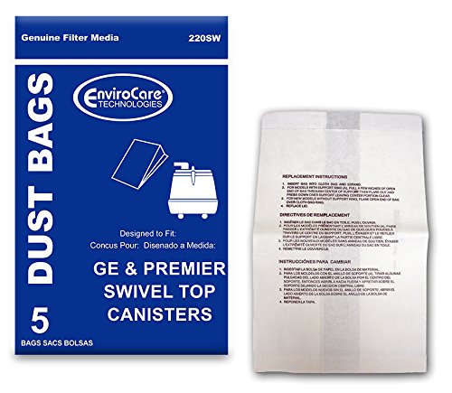 EnviroCare Replacement Vacuum Cleaner Dust Bags made to fit GE, Premier, Whirlwind, Everclean Swivel Top Canisters 5 Bags