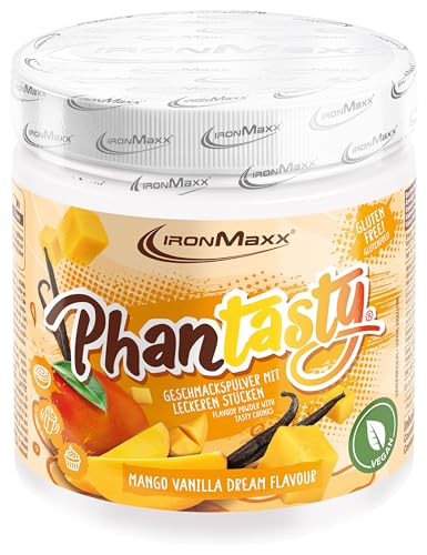 IronMaxx Phantasty - Mango Vanilla Dream 250g Dose | Veganes Aroma Pulver mit echten Frucht- & Nussstückchen | Zuckerersatz für Backen & Getränke