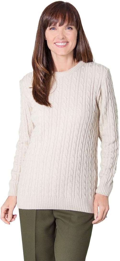 Fashion Friendly Ladies' Round Neck Cable Jumper - Beige 3 Extra Large