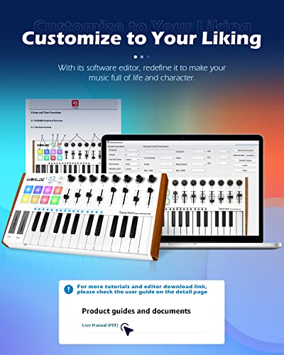 Vangoa Worlde Midi Keyboard Controller 25 Key, Worlde Tuna Mini Usb Portable Beat Maker Machine, Midi Keyboard With Drum Pads For Beginners, 8 Knobs, 8 Faders, Pedal Interface, White #TOP5