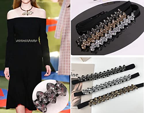 Ladies Rose Flower Rhinestone Inlaid Wide Stretchy Belt Tunic Girdle Waistband4