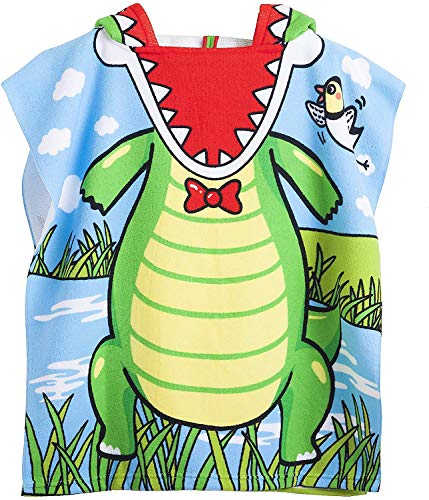 Ruiuzioong Toalla de niño Poncho para baño de Playa Toalla de baño con Capucha, Niños Albornoz de Dibujos Animados de Microfibra Toalla de Secado rápido para niñas (Crocodile,120 * 60cm)