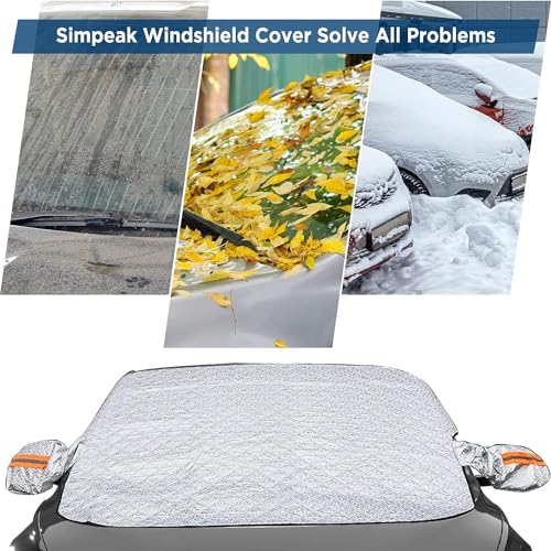 Image of Car Windshield Sunshade Snow Cover - All-Season Magnetic Windshield Cover with Mirror Protectors | UV & Ice Protection, Cotton Lined, Fits Most Cars & SUVs (143x109cm)