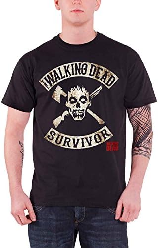 The Walking Dead T Shirt Mens Black Survivor skull head zombie Walkers Official Apparel