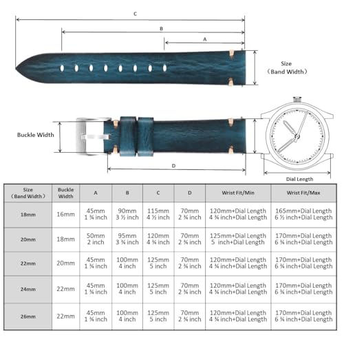 Image of Retro Handmade Watch Band, Quick Release Vintage Leather Watch Strap Replacement,Choice of Width-18mm 20mm 22mm 24mm or 26mm