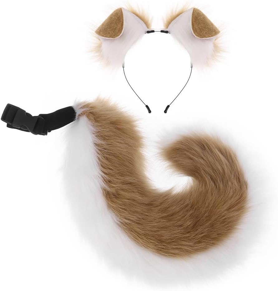 Fox Ears and Tail Set, Furry Animal Cosplay Accessories, Plush Headband & Adjustable Tail Anime Costume Parties