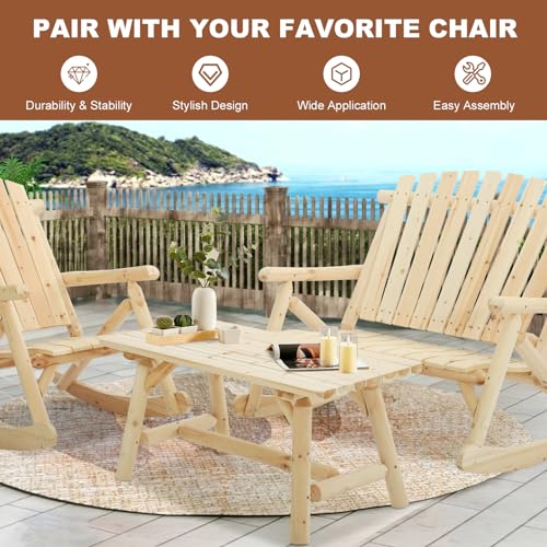 Homediary Wooden Adirondack Log Side Table, Cedar Wood Outdoor Rectangular End Table W/Slatted Tabletop thumb #6