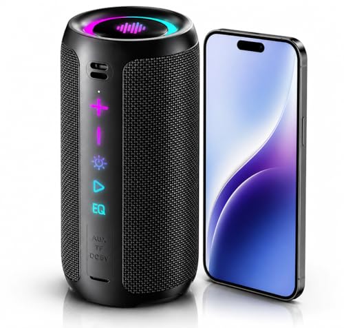 Cassa Bluetooth Portatile Potente, 25W Altoparlante Bluetooth 5.4 con 2 Modalità EQ, IPX7, TWS, 24H di Autonomia Speaker Bluetooth, 8 Modalità RGB, Cinghia da Trekking, Compatibile con PC, AUX, TF