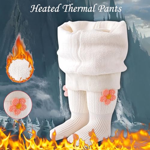 Baby Girls Fleece Lined Leggings Newborn Toddler Winter Thick Warm Knitted Tights Kids Cute Flowers Footed Pantyhose3