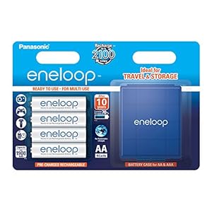 Panasonic eneloop, NiMH-accu gereed voor gebruik, AA mignon, verpakking van 4 incl. blauwe accubox, 1900 mAh, 2100…