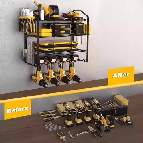 4 Layers Power Tool Organizer Storage Rack, Wall Mount Drill Holder For Power Drill Tools, Space Saving, Sturdy And Durable, Easy To Install, Add More Storage Space To Garage, Home, Workshop, Etc - Image 6
