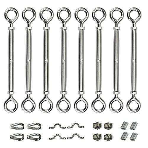 Muzata 24Set M5 Turnbuckle Tension Eye to Eye T316 Stainless Steel Cable Clip Clamp Thimble for Tightening Wire Rope String Light Hanging Sun Shade Sail CK15