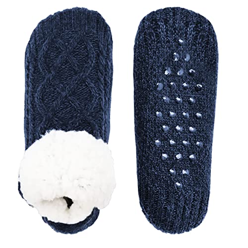 Koreshion Women Knitted Slipper Socks Cozy Sherpa Fuzzy Socks Non Slip Socks Winter Indoor Double Layer Bedroom Slipper Socks