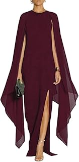 Women's Elegant High Split Flare Sleeve Formal Evening Gowns Maxi Dress with Cape - Buy now