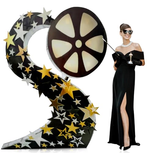 Image of DoubleFill 6 ft Movie Awards Night Party Decorations Film Reel Cardboard Cutout Stand up Premiere Party Decorations Red Carpet Photo Prop Backdrop for Movie Awards Night Theme Decor