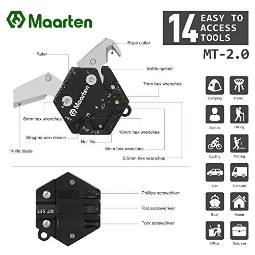 Maarten Multitool With Key Chain, Gifts For Dad Men, Upgraded 14 In 1 Stainless Steel Mini Edc Coin Pocket Multi Tool For Survival, Camping, Hunting, Outdoor, Hiking #TOP1