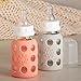 Lifefactory Glass Baby Bottle BPA Free | Protective Silicone Sleeve | 4 oz Pack of 4 | 2- Lavender, 1- Mint, 1- Cantaloupe