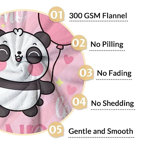 Personalized Panda Blanket Gifts with Name - 60"x80" Cute Throw Blanket for Kids, Adults - Pink Soft Fuzzy Blankets for Bed, Couch & Living Room