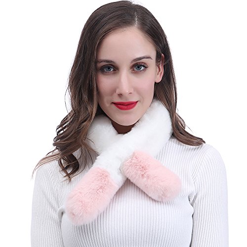 Lina & Lily Winter Schal Damen aus Kunstpelz Zweifarbig (Weiß & Rosa)