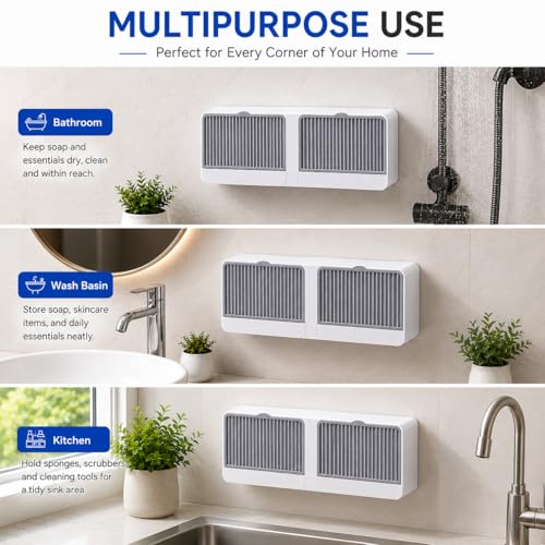 Image of New Creative Wall Mounted Soap Box with Lid Double Grids Soap Draining Rack Bathroom Shower Soap Holder,Multi-Color,Plastic,Multicolor (Pack of 2) (2, Multicolour, standerd)