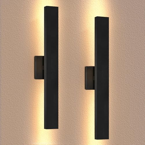 Image of Aluminum Modern LED Wall sconces 2 Pack, 24.4 inch Matte Black Waterproof Wall Lights with 28W LED Light Source for Indoor,Outdoor,Living Room,Bedroom,Garage,Porch,Hallway