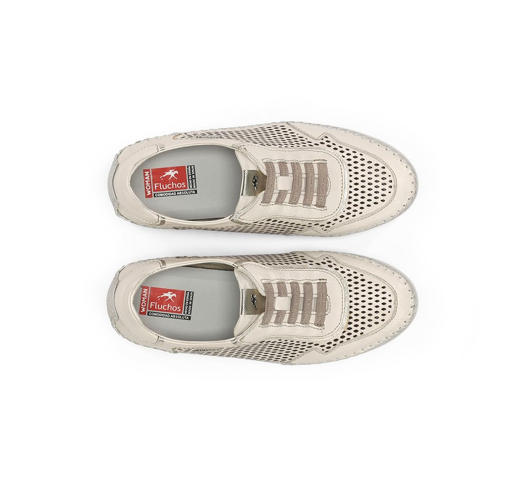 Fluchos - Scarpe sportive,Sneakers in pelle,coulisse elastica,Suola in gomma bianca,Griglia,traforato, per: Donna