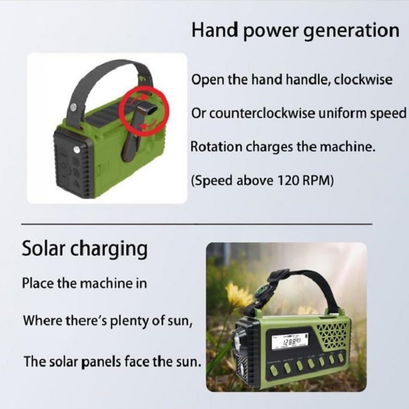 Emergency Radio with Bluetooth 5.0, Solar Hand Crank Portable Weather Radio for Power Outage, AM/FM/Shortwave Battery Operated Radio with Type-C Charger, Flashlight, Reading Lamp, SOS Alarm，8000mAh