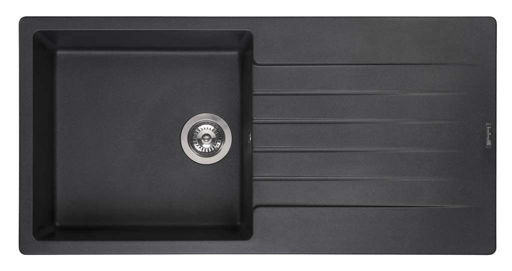 Reginox Harlem10 Kitchen Sink Single Bowl Black Granite Reversible Drainer Waste
