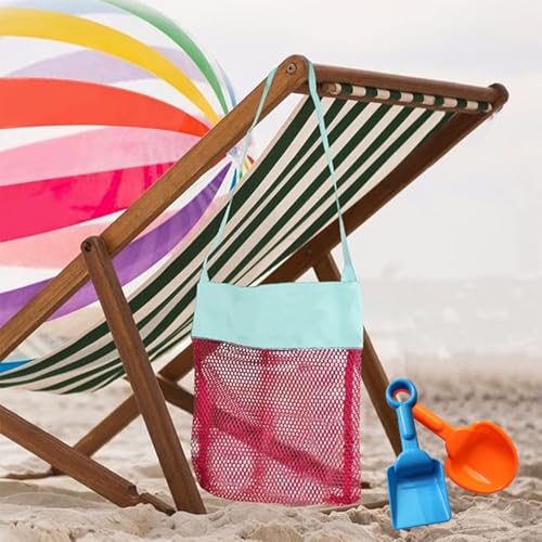 AUONY Beach Mesh Bags, 2 Pack Sand Away Seashell Tote Bags with Adjustable Carrying Straps for Kid's Shell Collection3