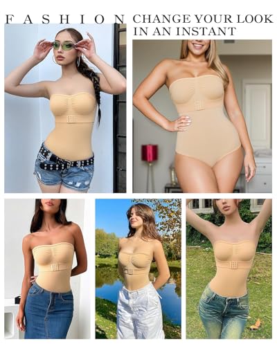Image of Strapless Faja Bodysuit Shapewear Thong Body shaper for Women Under Dress Strapless Shapewear Tummy Control