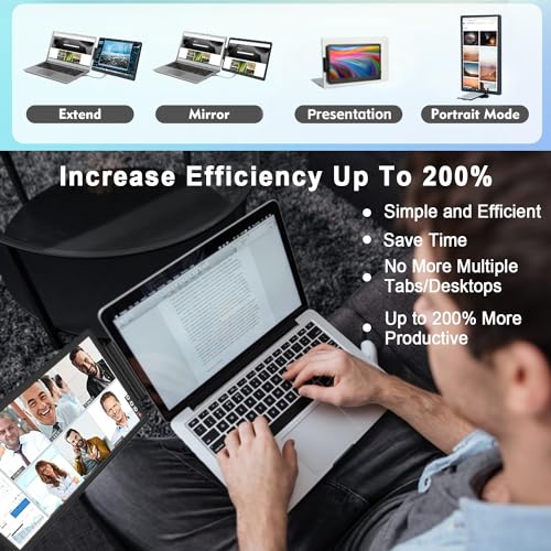 Image of 14.1'' Laptop Screen Extender, FHD IPS Portable Monitor, 360 Rotatable Dual Monitor for Laptop, Extender Connected with Type-c /hdmi, Support PC /Mobile Phone, Black