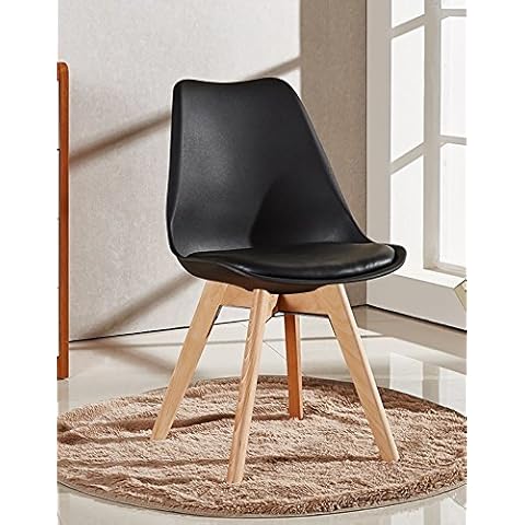 P&N Homewares® Lorenzo Tulip Chair Plastic Wood Retro Dining Chairs White Black Grey Red Yellow Pink Green Blue (BLACK) Cover
