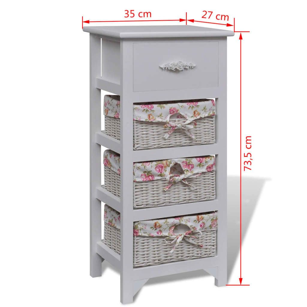Armadio multiuso Armadio per corridoi Armadio da ingressoArmadietto con 1 Cassetto e 3 Cestini Bianco in Legno Paulownia Adatto a soggiorno, ufficio