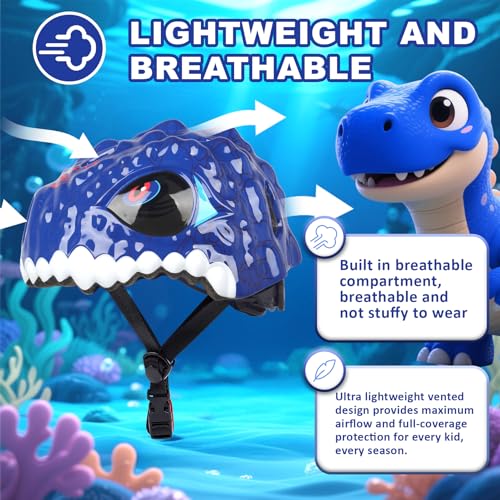 Toddler Kids Bike Helmet,3D Dinosaur Helmets for Boys Girls Infant/Baby to Children 1/2/3/4/5/6/7/8 Years Old Lightweight Adjustable Multi-Sports Bicycle Scooter Skateboard Skating Cycling by Bavilk - Image 3