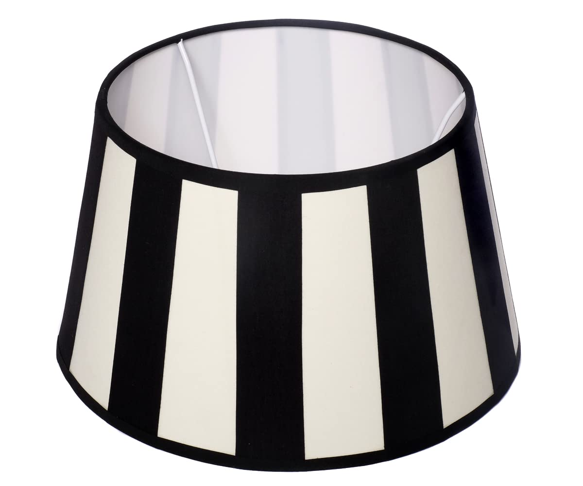 Paralume da tavolo a righe per portalampada E27 design a strisce tavolo ovale rotondo in tessuto nero crema rotondo 25 x 19 x 15 cm