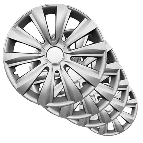 Set 4 Copricerchi Auto Universali 13 14 15 16 Pollici – Copriruota Grigi Lucidi con Fissaggio a Scatto – Design Sportivo Compatibile con Cerchi in Acciaio – Montaggio Facile Senza Attrezzi (13")