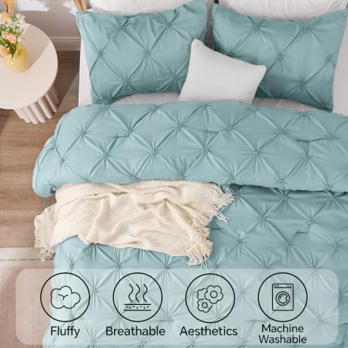 Image of BEDELITE Queen Comforter Set Dusty Blue,Lightweight & Soft Comforter | Pintuck Boho Bedding, Warm & Cute Bed Set for All Season,With 2 Pillowcases