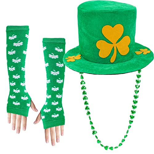 Qpout Accessoires De La Saint-Patrick, Chapeau De Lutin De La Saint-Patrick, Trèfle Vert Manches De Bras, Collier Trèfle, Fournitures De Fête De La Saint-Patrick