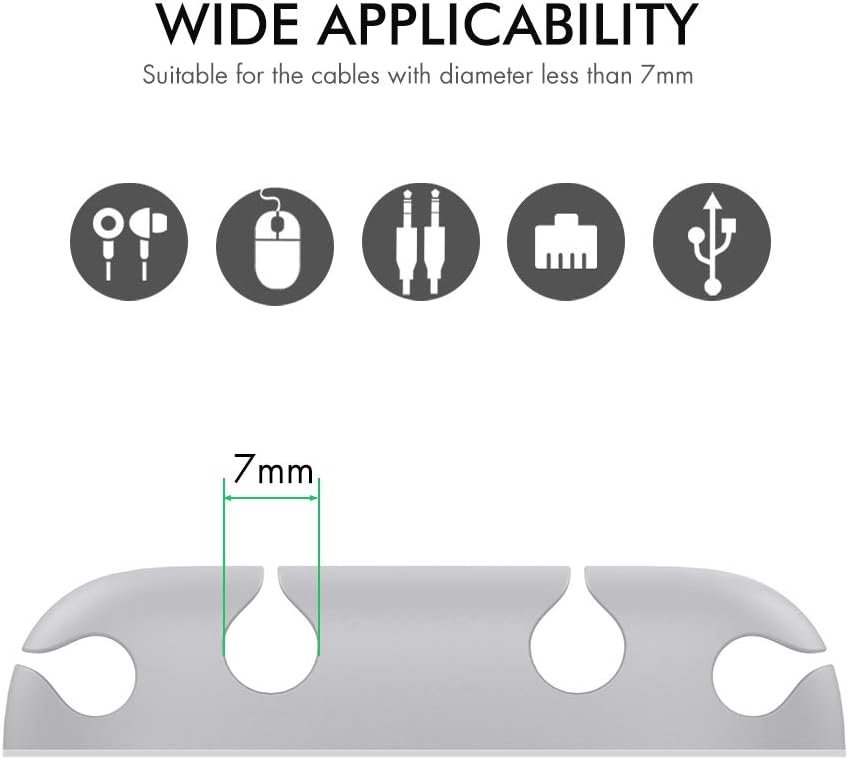 AhaStyle Cord Organnizer Clips 5 Pack Compact Design Desk Wire Holder Keeper Strong Adhesive Wire for Organizing USB Cable/Power Cord/Wire Home Office and Car (5 Pack, Grey)