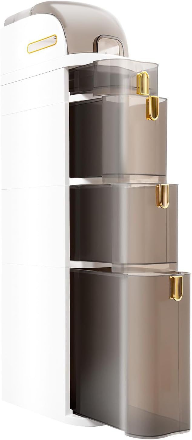 4-Tier Bathroom Cabinet - Narrow Slim Storage Unit with Drawers and Wheels, Waterproof Toilet Paper Holder, Vertical Organizer for Small Spaces, Ideal for Living Room and Bathroom Use