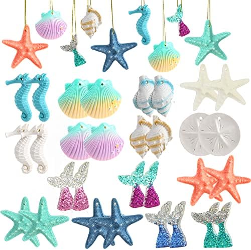 52-Piece Beach Ocean Themed Christmas Ornaments – Resin Starfish, Seashell & Fish Set