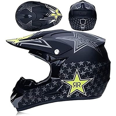 Motocross Helmet Set, Off-Road ATV Motorcycle Helmet for Adult Youth Man Women with Goggles Gloves Mask, Adult Dirt Bike Black/Rockstar Motorbike Crash Helmet DOT Certified (Small)