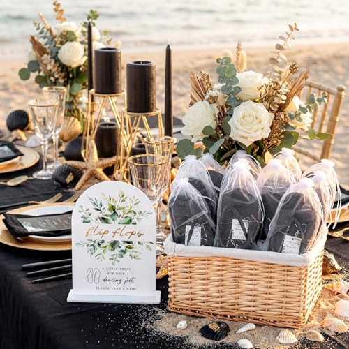 Image of 24 Pairs Bulk Flip Flops for Wedding Guests | Reception Sandals, Wedding Party Favors with Sign, Size Cards, Bagged, Dance Floor Slippers