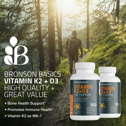 Bronson Vitamin K2 D3 (MK7) Supplement Non-GMO Formula Vitamin D3 5000IU (125 mcg) & 90 mcg K2 MK-7, Easy to Swallow D & K Complex, 120 Tablets - Image 4