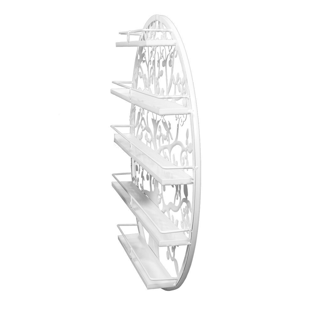 Estantería de 5 Baldas Esmaltes de Uñas Rack Soporte/Organizador Art Dispaly Set, Ornate y de Pájaros Diseño de Árbol Redondo de Metal Montaje en Pared, (Negro)