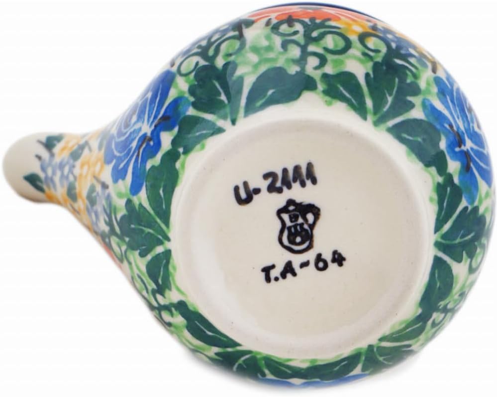 Polmedia Polish Pottery Creamer with Lid UNIKAT - Golden Daisies Pattern Handmade in Boleslawiec Poland by Ceramika Artystyczna + Certificate of Authenticity