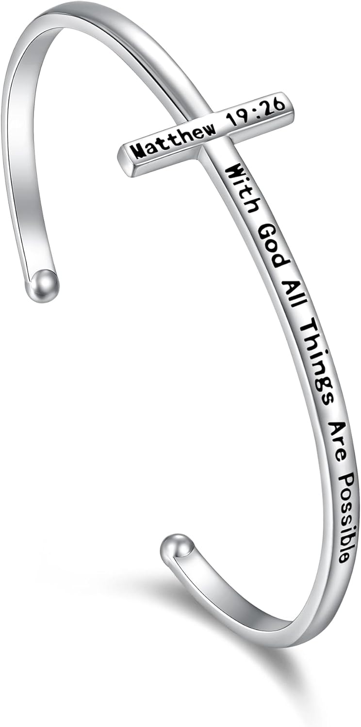 Cross Bracelet for Women Sterling Silver Faith Hope Love Engraved Open Bracelet Religious Adjustable Jewelry Mothers Day Birthday for Women Gifts