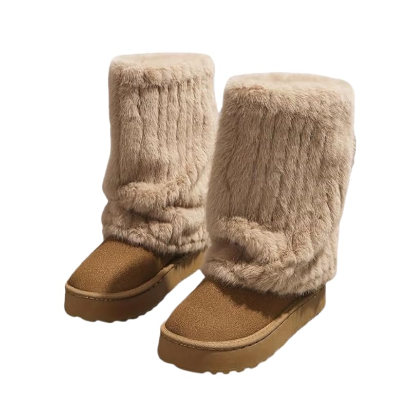 Womens Solid Color Snow Boots Fashionable Slip-on Plush Lined Winter Boots Comfortable Mid-calf Boots Iceland Boots